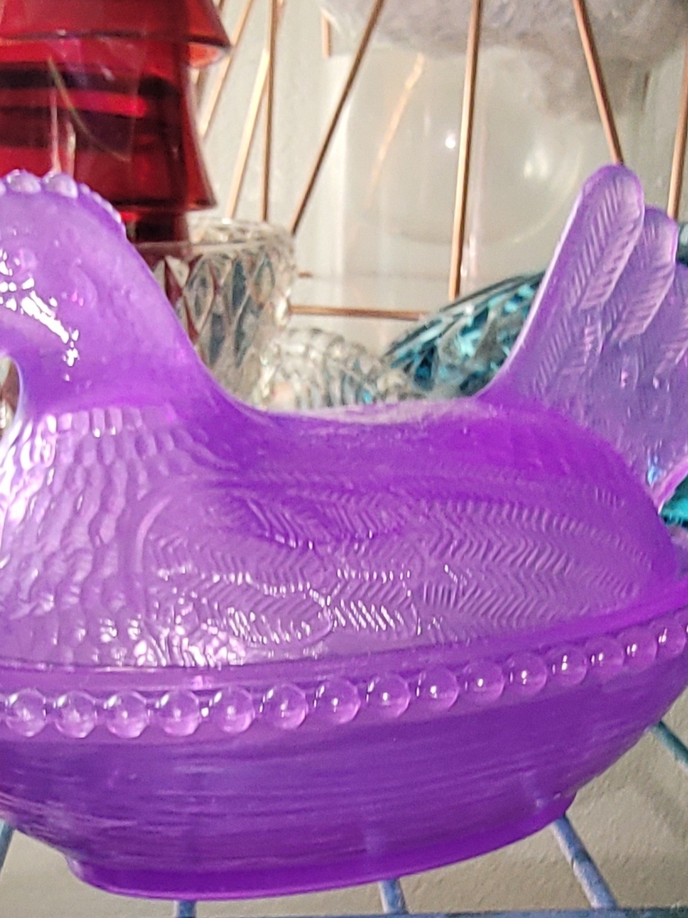 Purple 4 Inch Acrylic  Hen on Nest Decorative Bowl